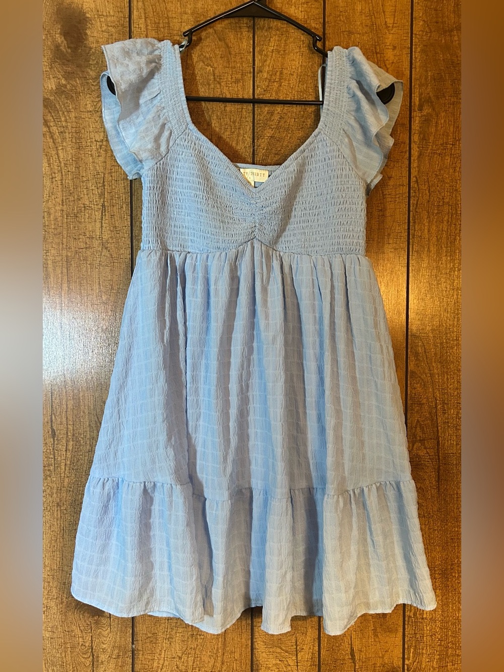 Thirty Thirty LA Light Blue Smocked Mini Dress Medium Flutter Sleeve Tiered